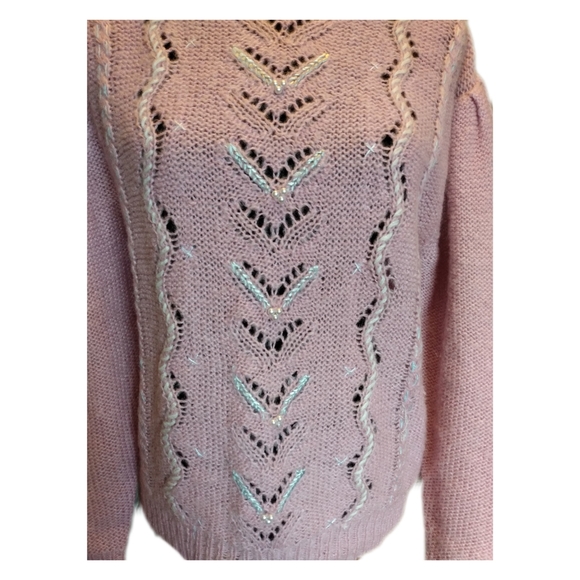 🔴 SALE VTG Soft Pink Knit Sweater with Pearl Embellishments - Picture 5 of 9